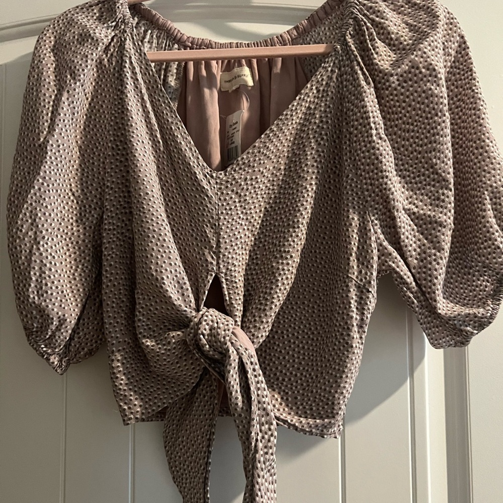 Thread & Supply Black and Brown Tie Front Crop Blouse